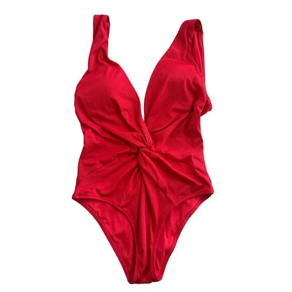 VICTORIA’S SECRET Twist Plunge One-Piece Solid Red Swimsuit Beach Summer Size M - Picture 4 of 7